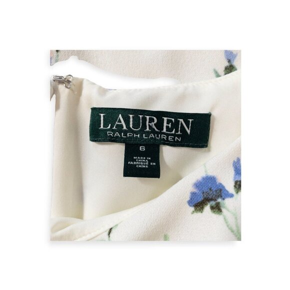 Ralph Lauren Blue Floral Mini Dress SZ 6 Flounced Hem - Picture 3 of 11